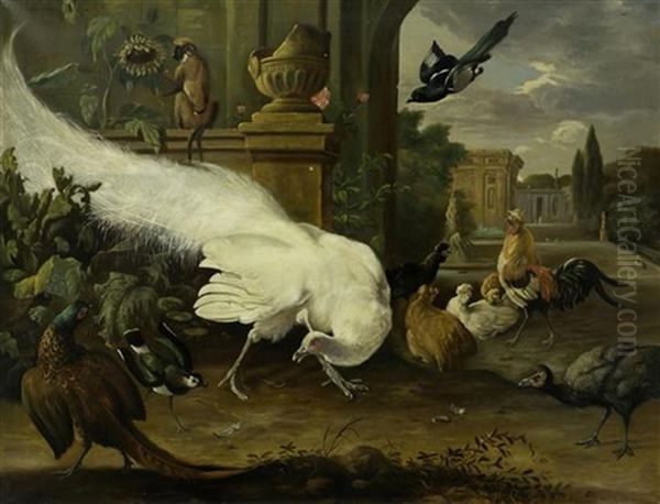 Der Weisse Pfau Oil Painting by Melchior de Hondecoeter