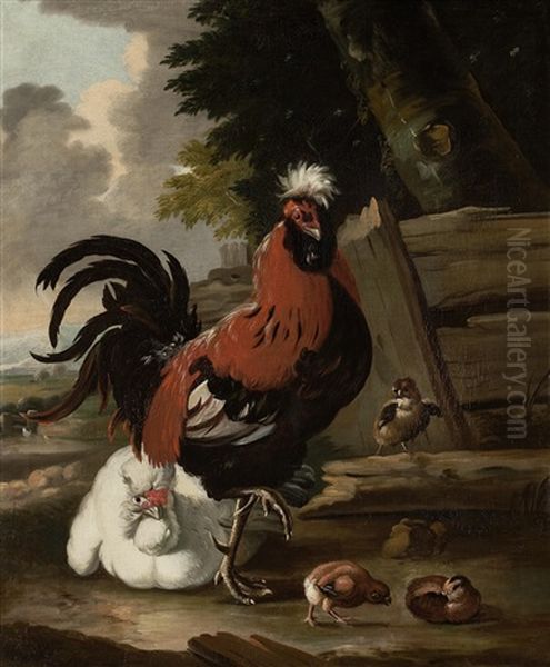 Hens And Cocks Oil Painting by Melchior de Hondecoeter