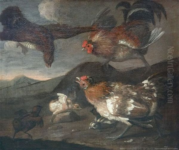 Poultry In A Landscape Oil Painting by Melchior de Hondecoeter