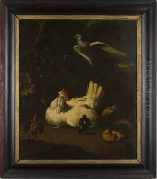 Fowl In Landscape Oil Painting by Melchior de Hondecoeter