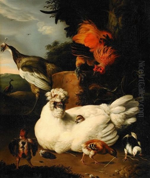 Hons I Landskap Oil Painting by Melchior de Hondecoeter