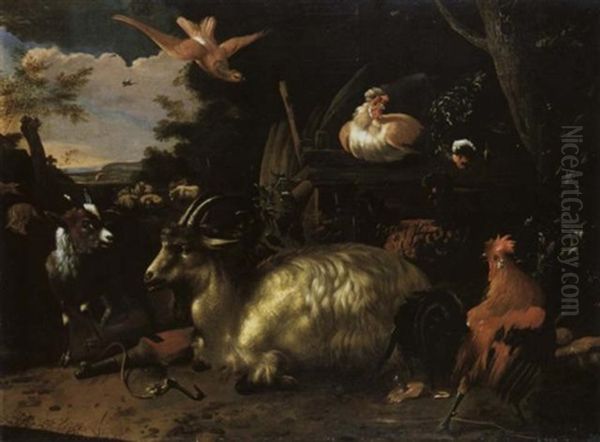 Tieridylle Oil Painting by Melchior de Hondecoeter