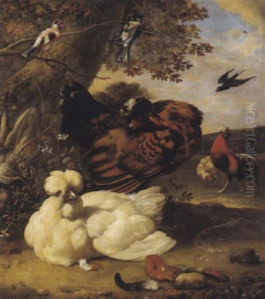 Huhner Und Vogel In Einer Landschaft Oil Painting by Melchior de Hondecoeter