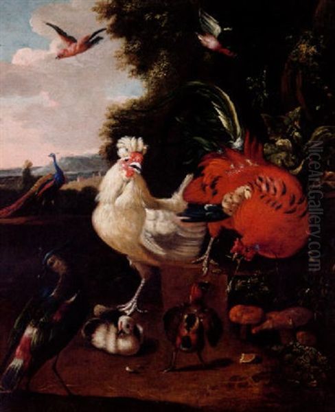 Lanskap Med Faglar Oil Painting by Melchior de Hondecoeter