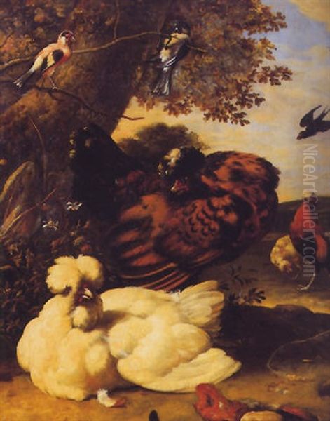 Landschaft Mit Vogeln Und Huhnern Oil Painting by Melchior de Hondecoeter