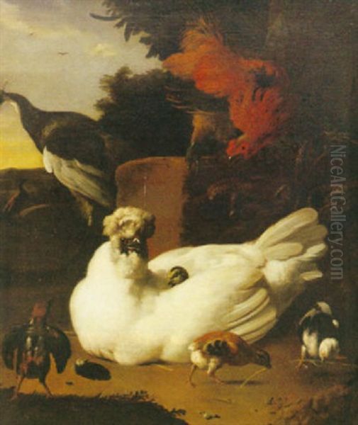 Faglar I Landskap Oil Painting by Melchior de Hondecoeter