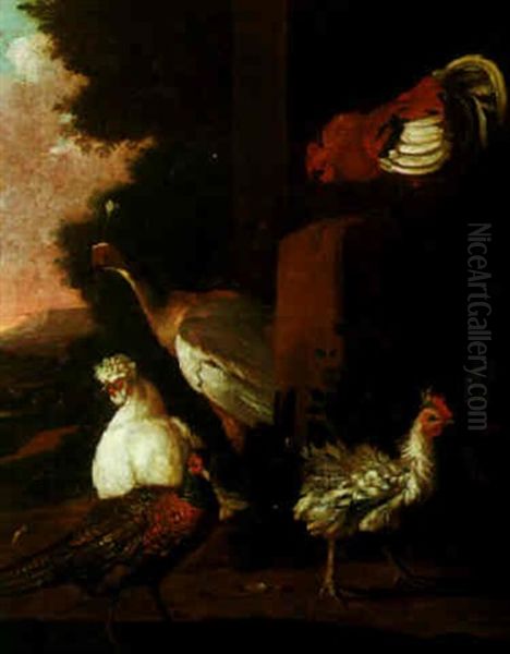 Landscape With Fowl Oil Painting by Melchior de Hondecoeter