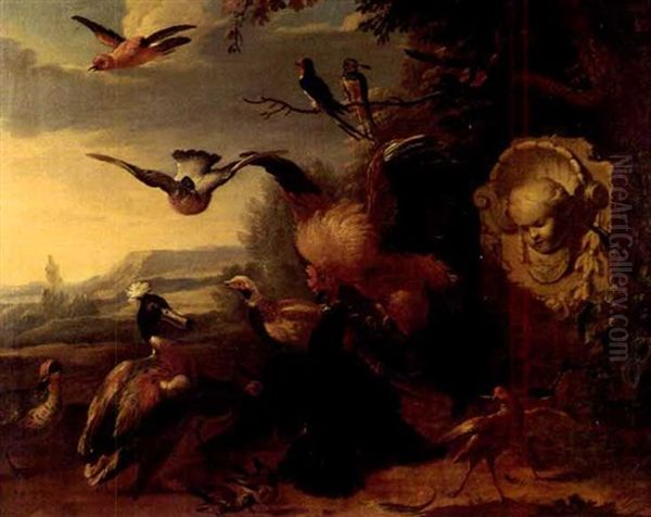 The Raven Robbed Of Its Feathers Oil Painting by Melchior de Hondecoeter