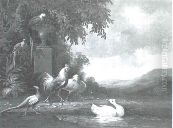 A Group Of Birds Assembled By The Water Oil Painting by Melchior de Hondecoeter