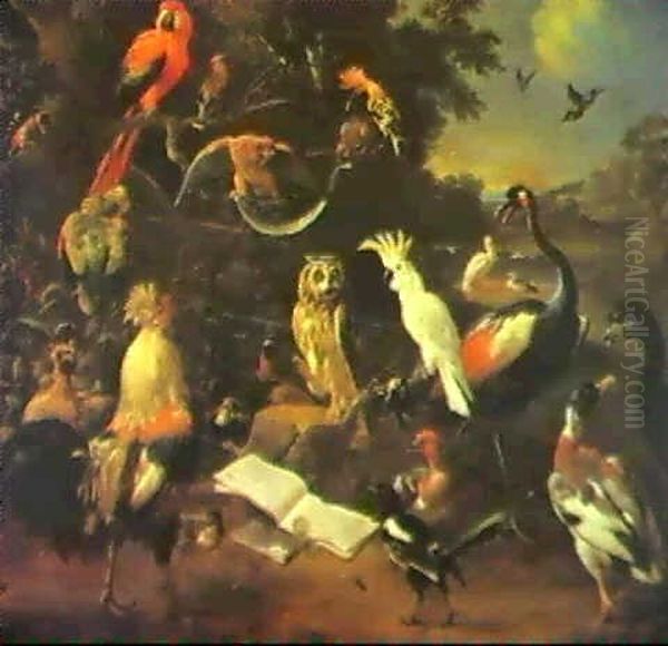 A Concert Of Birds In A Landscape... Oil Painting by Melchior de Hondecoeter