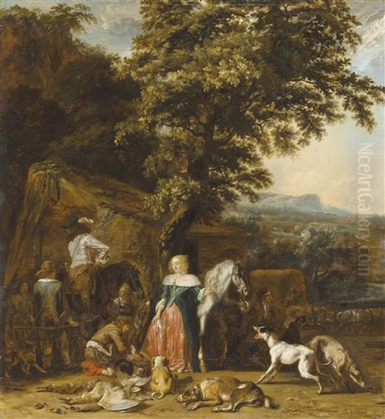 A Hunting Party Oil Painting by Abraham Danielsz Hondius