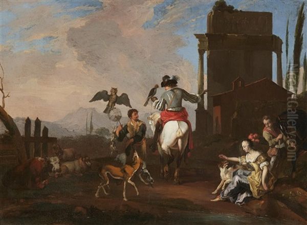 The Falconers Oil Painting by Abraham Danielsz Hondius