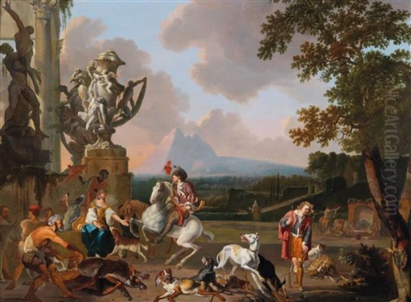 A Hunting Party By A Roman Ruin Oil Painting by Abraham Danielsz Hondius