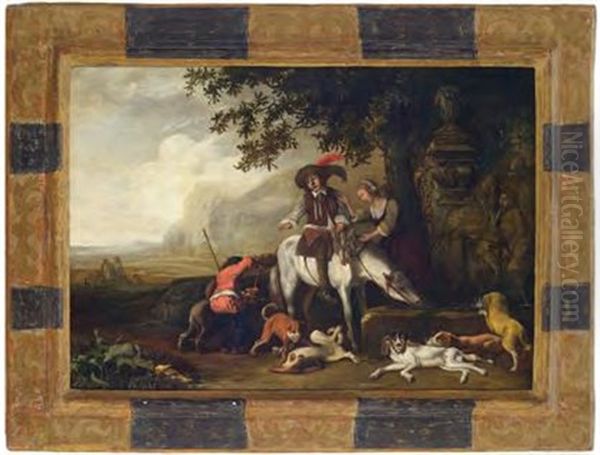 Jager Rasten Mit Ihren Hunden An Einem Brunnen Oil Painting by Abraham Danielsz Hondius