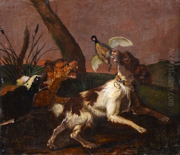 Dog Flushing A Game Bird Oil Painting by Abraham Danielsz Hondius