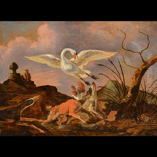 Dogs And Swans by Abraham Danielsz Hondius