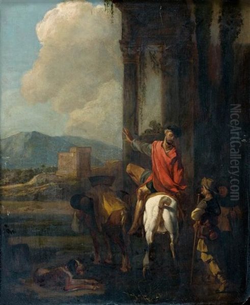 Homme A Cheval Saluant Un Pelerin Oil Painting by Abraham Danielsz Hondius