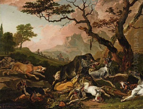 Boar Hunt Oil Painting by Abraham Danielsz Hondius