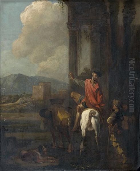 Homme A Cheval Saluant Un Pelerin Oil Painting by Abraham Danielsz Hondius