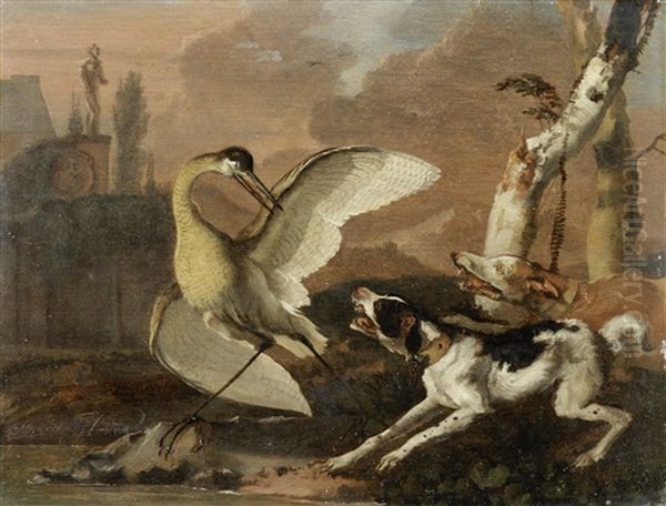 A Heron Hunt Oil Painting by Abraham Danielsz Hondius