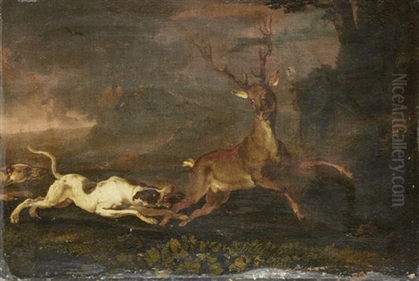 A Stag Hunt Oil Painting by Abraham Danielsz Hondius