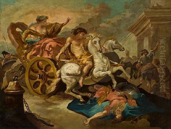 Tulia Driving Her Chariot Over The Body Of Her Dead Father Oil Painting by Abraham Danielsz Hondius