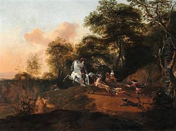 Hunting Scene With Horses And Dogs Oil Painting by Abraham Danielsz Hondius