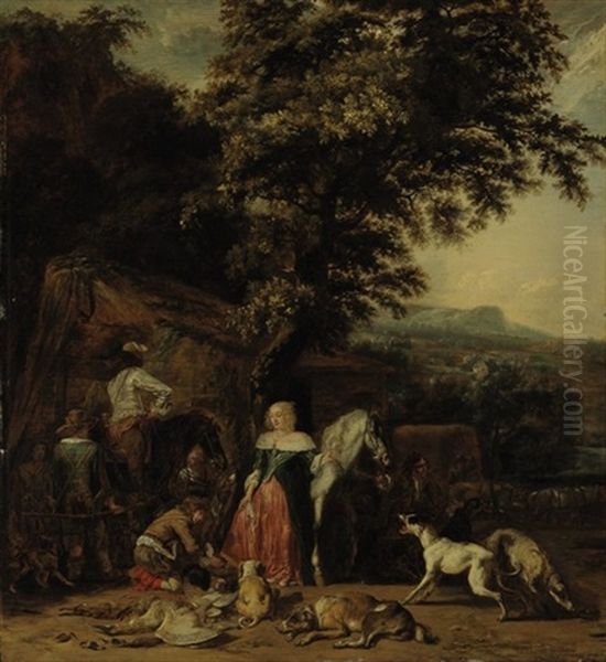 The Hunting Party Oil Painting by Abraham Danielsz Hondius