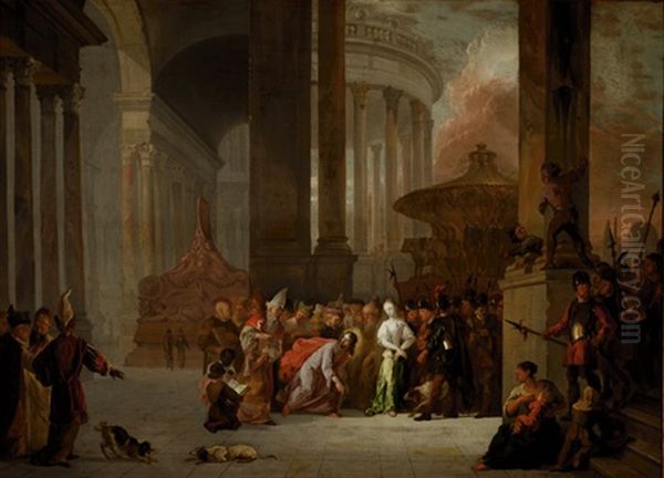 Christ And The Adulterous Woman Oil Painting by Abraham Danielsz Hondius