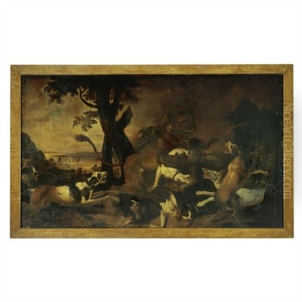 A Lion Hunt Oil Painting by Abraham Danielsz Hondius