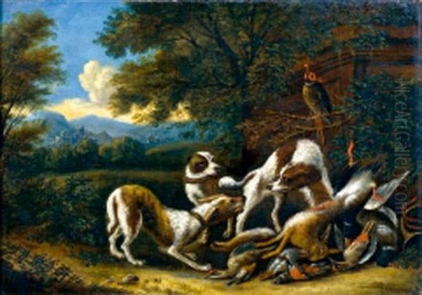 Paysage Avec Groupe De Chiens Et Gibier Oil Painting by Abraham Danielsz Hondius