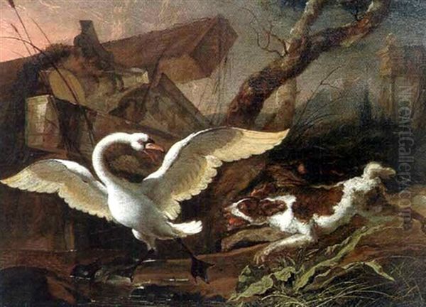 Chien Pursuivant Un Cygne Oil Painting by Abraham Danielsz Hondius