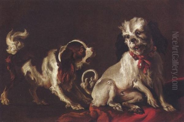 Zwei Spielende Hunde Oil Painting by Abraham Danielsz Hondius