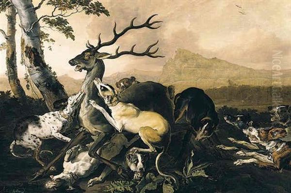 Hounds Attacking A Stag Oil Painting by Abraham Danielsz Hondius