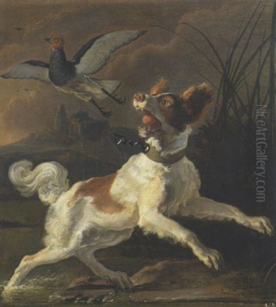 Jagdhund Mit Aufgestobertem Vogel Im Schilf Oil Painting by Abraham Danielsz Hondius