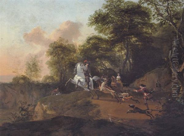 Jagtscene Med Heste Og Hunde Oil Painting by Abraham Danielsz Hondius