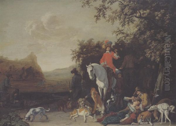 Rastende Jagdgesellschaft Am Waldesrand Oil Painting by Abraham Danielsz Hondius