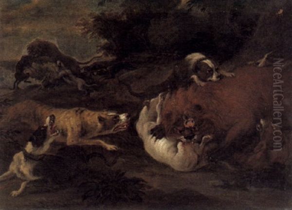 Hunde Jagen Einen Baren by Abraham Danielsz Hondius