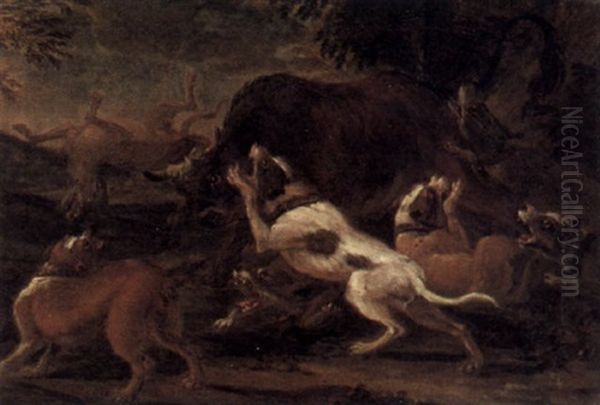 Hunde Attackieren Einen Stier Oil Painting by Abraham Danielsz Hondius