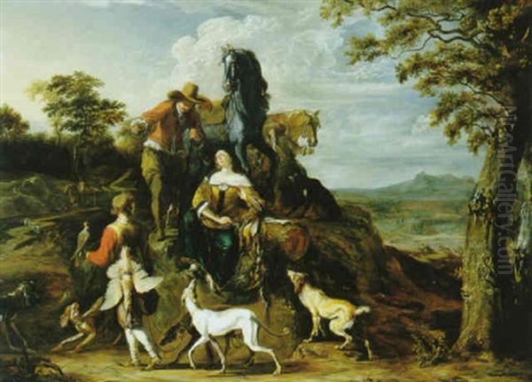 Die Jagdgesellschaft Oil Painting by Abraham Danielsz Hondius