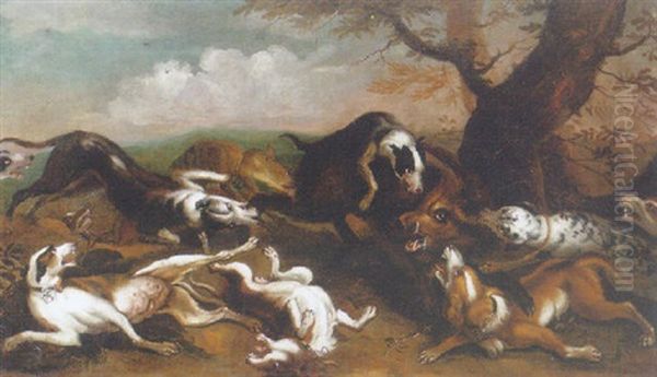 A Boar Hunt Oil Painting by Abraham Danielsz Hondius