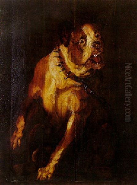 A Mastiff Oil Painting by Abraham Danielsz Hondius