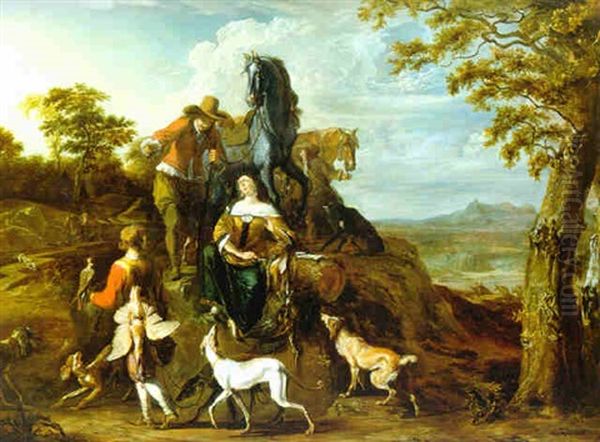 Rastende Reiter Nach Der Falkenjagd Oil Painting by Abraham Danielsz Hondius