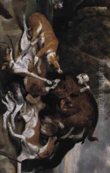 Meute De Chiens Attaquant Un Sanglier Oil Painting by Abraham Danielsz Hondius