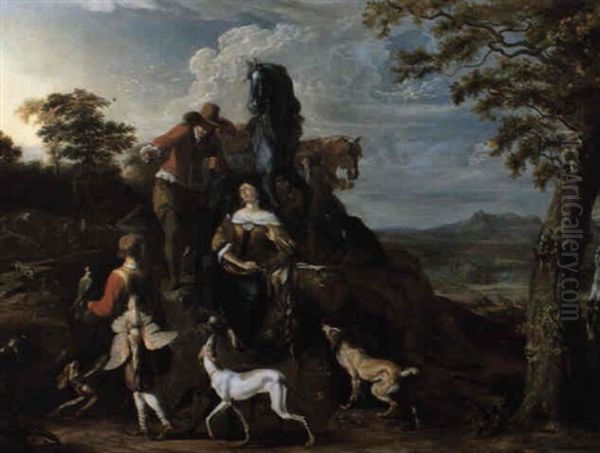 Rastende Reiter Nach Der Falkenjagd Oil Painting by Abraham Danielsz Hondius