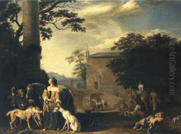 Aufbruch Zur Falkenjagd Oil Painting by Abraham Danielsz Hondius