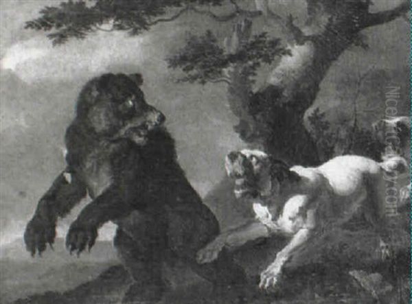 Wooded Landscape With Hounds Attacking A Bear Oil Painting by Abraham Danielsz Hondius