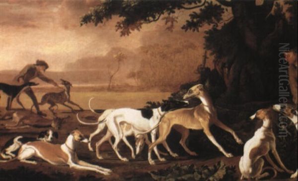 Landscape With Huntsmen And Hounds Oil Painting by Abraham Danielsz Hondius