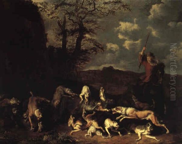 Scene De Chasse A L'ours Oil Painting by Abraham Danielsz Hondius