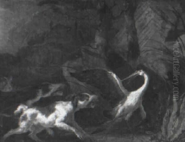 Dogs Attacking A Heron Oil Painting by Abraham Danielsz Hondius